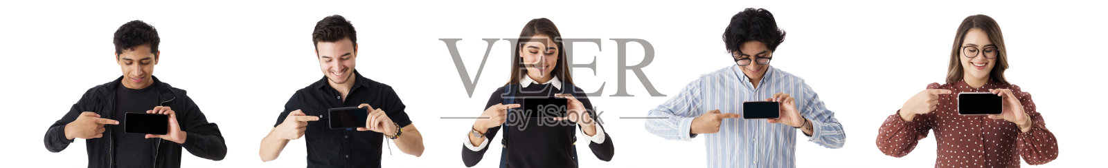 拉丁学生展示手机屏幕照片摄影图片