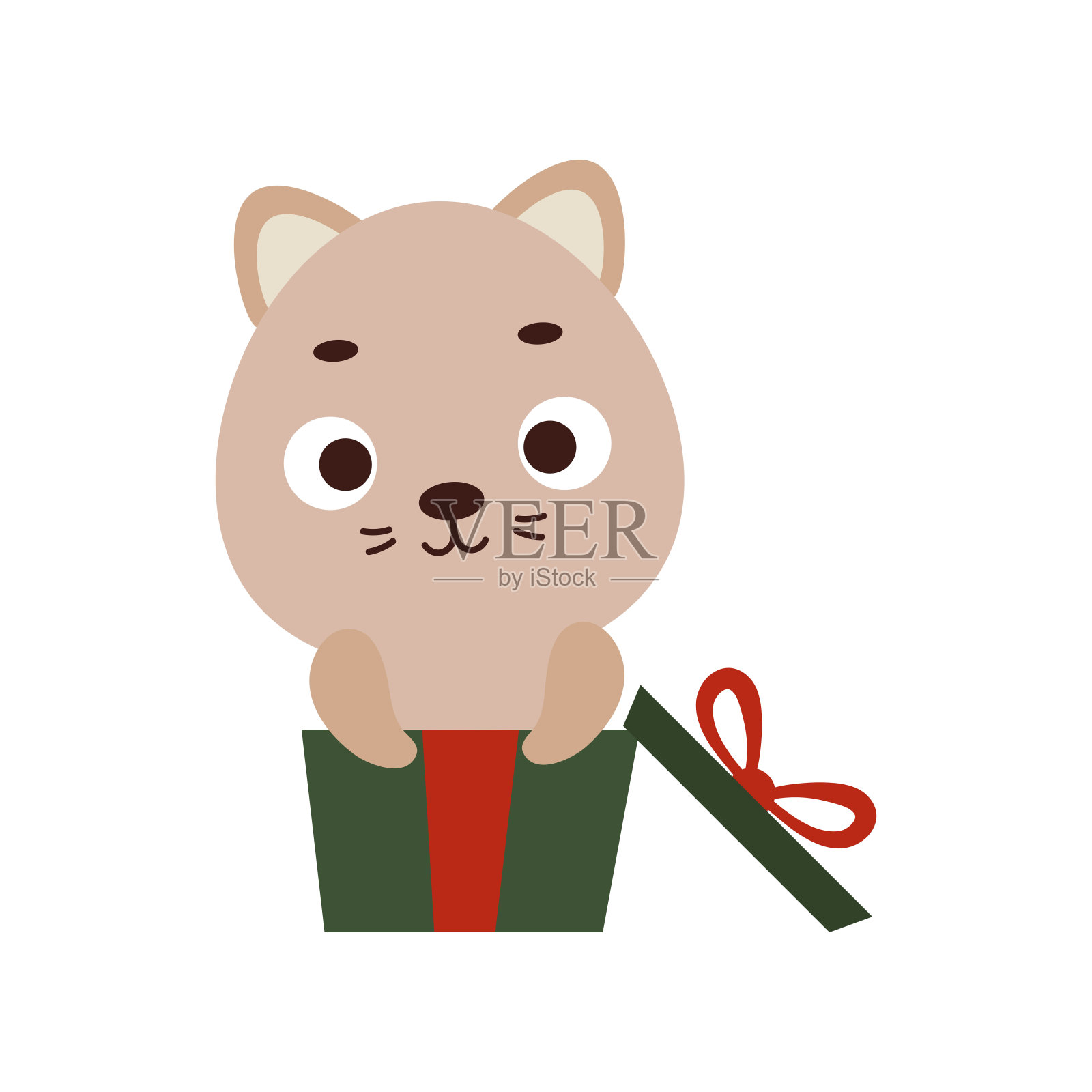 可爱的小猫坐在礼品盒里。卡通动物角色的孩子t恤,幼儿园装饰,婴儿淋浴,贺卡,邀请,房子内部。矢量插图。插画图片素材