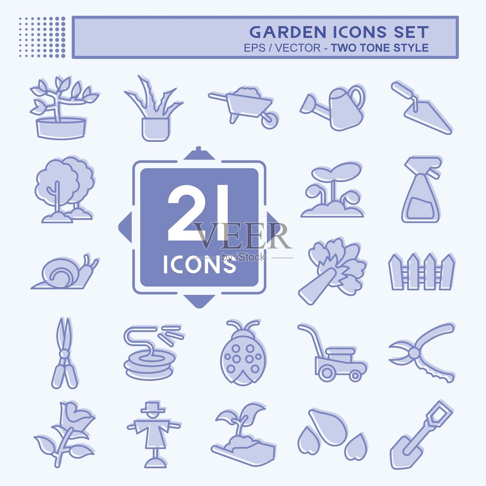 图标设置花园。适合花园的象征。两个音调的风格。简单的设计可编辑。设计模板向量。简单的说明插画图片素材