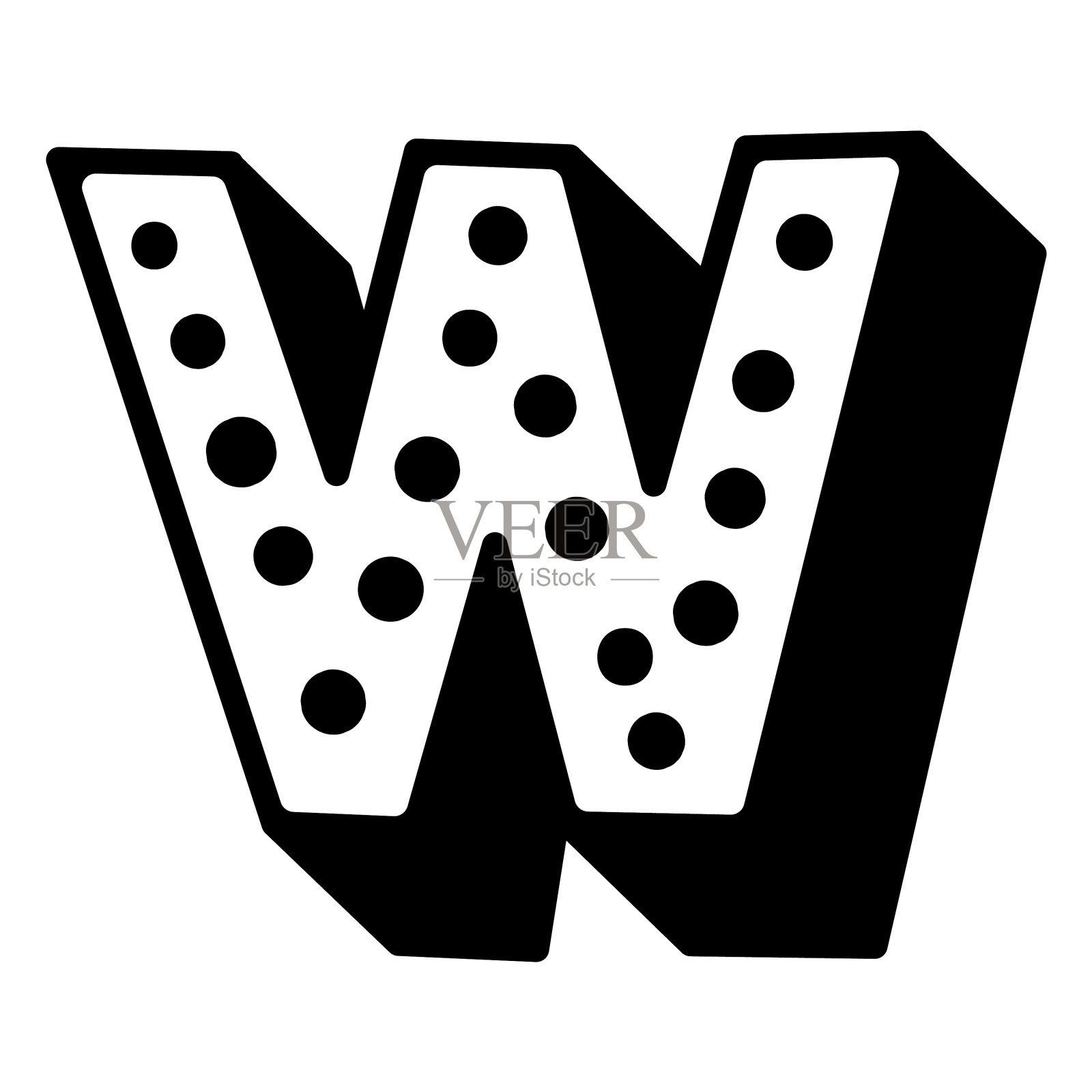 3d虚线字母w描边设计元素图片