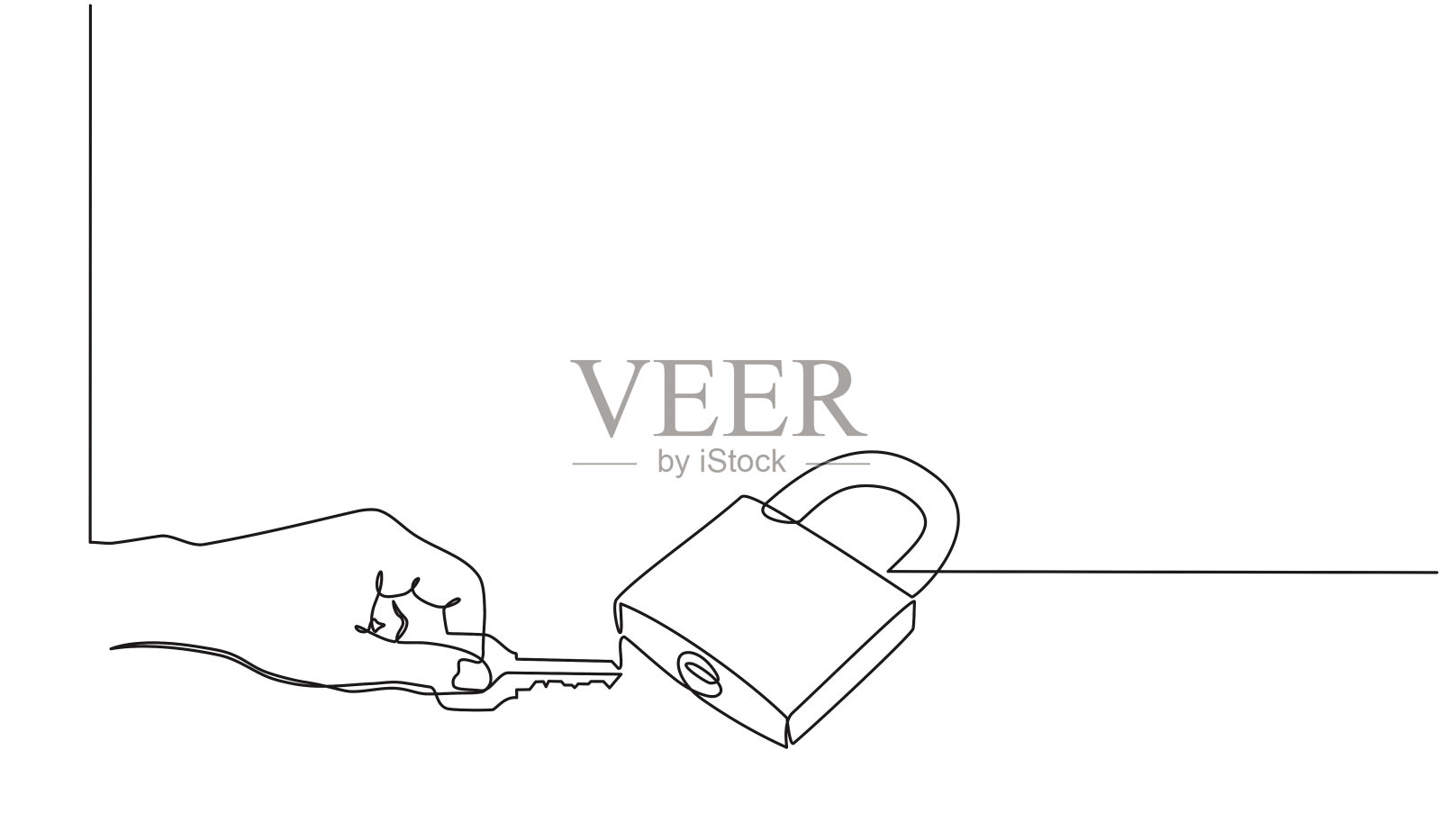 用挂锁锁住钥匙的概念插画图片素材