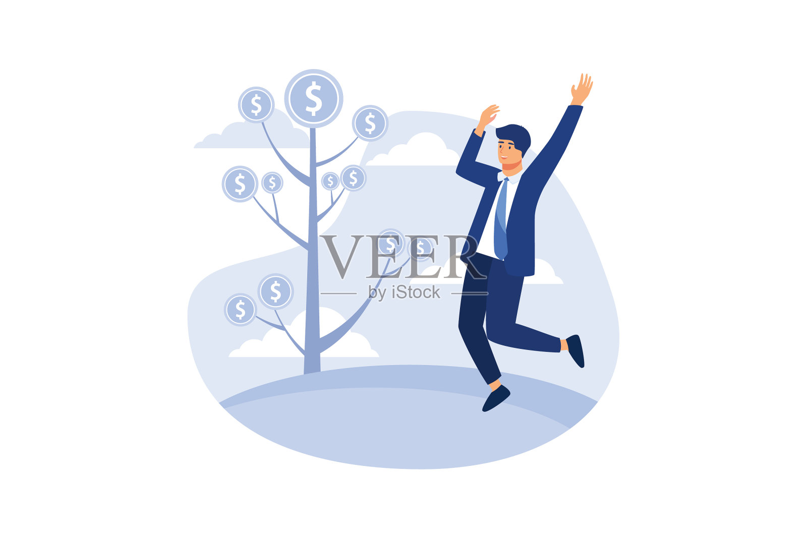 高兴的商人正站在树下插画图片素材