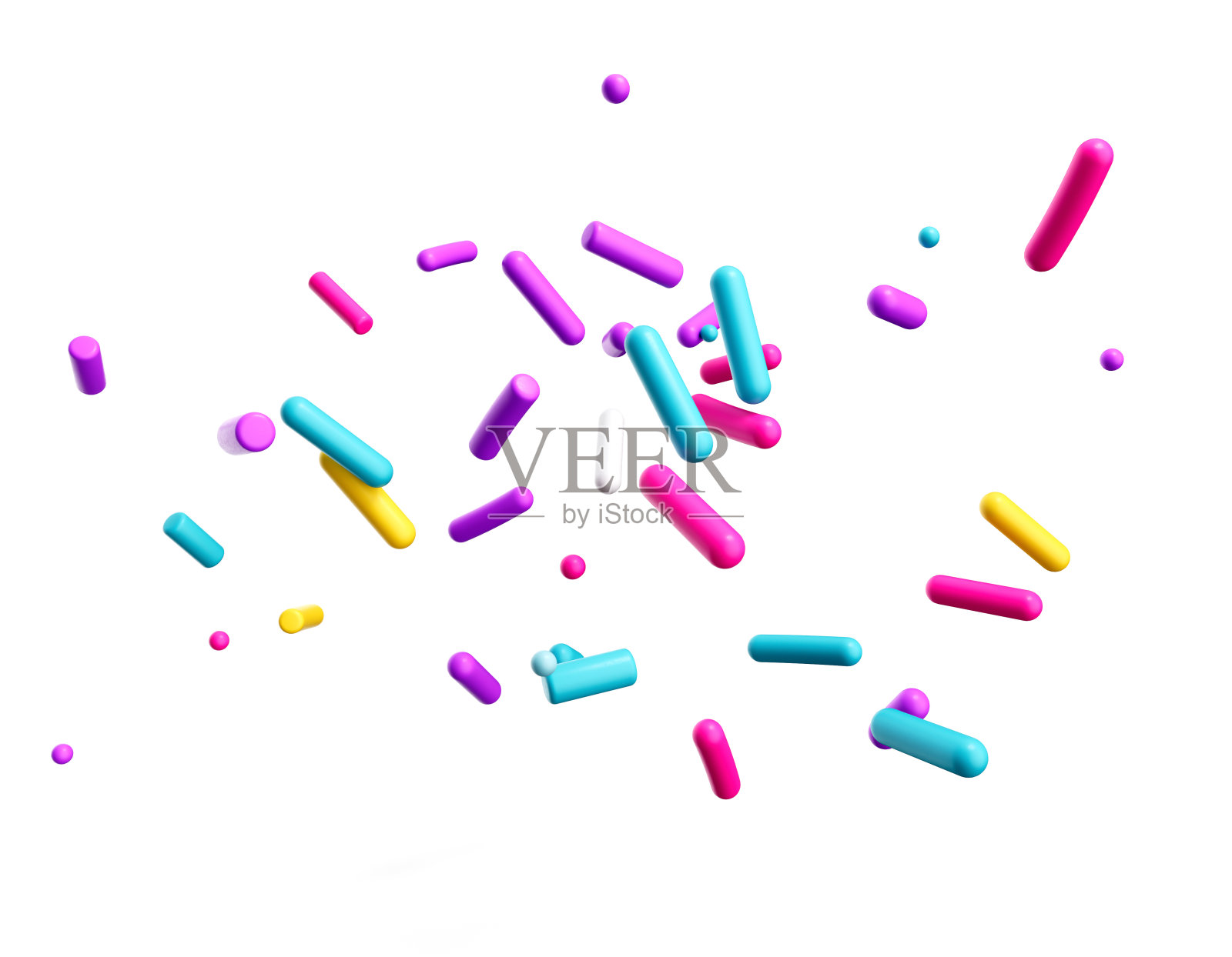 飞行的装饰洒在许多颜色孤立的白色3d插图照片摄影图片