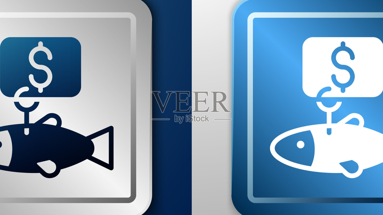 白色的价格标签鱼图标孤立的蓝色和图标素材