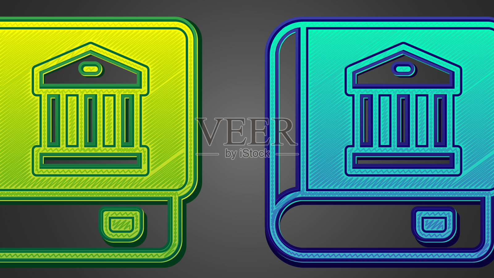 绿色和蓝色的法律书图标孤立在黑色图标素材