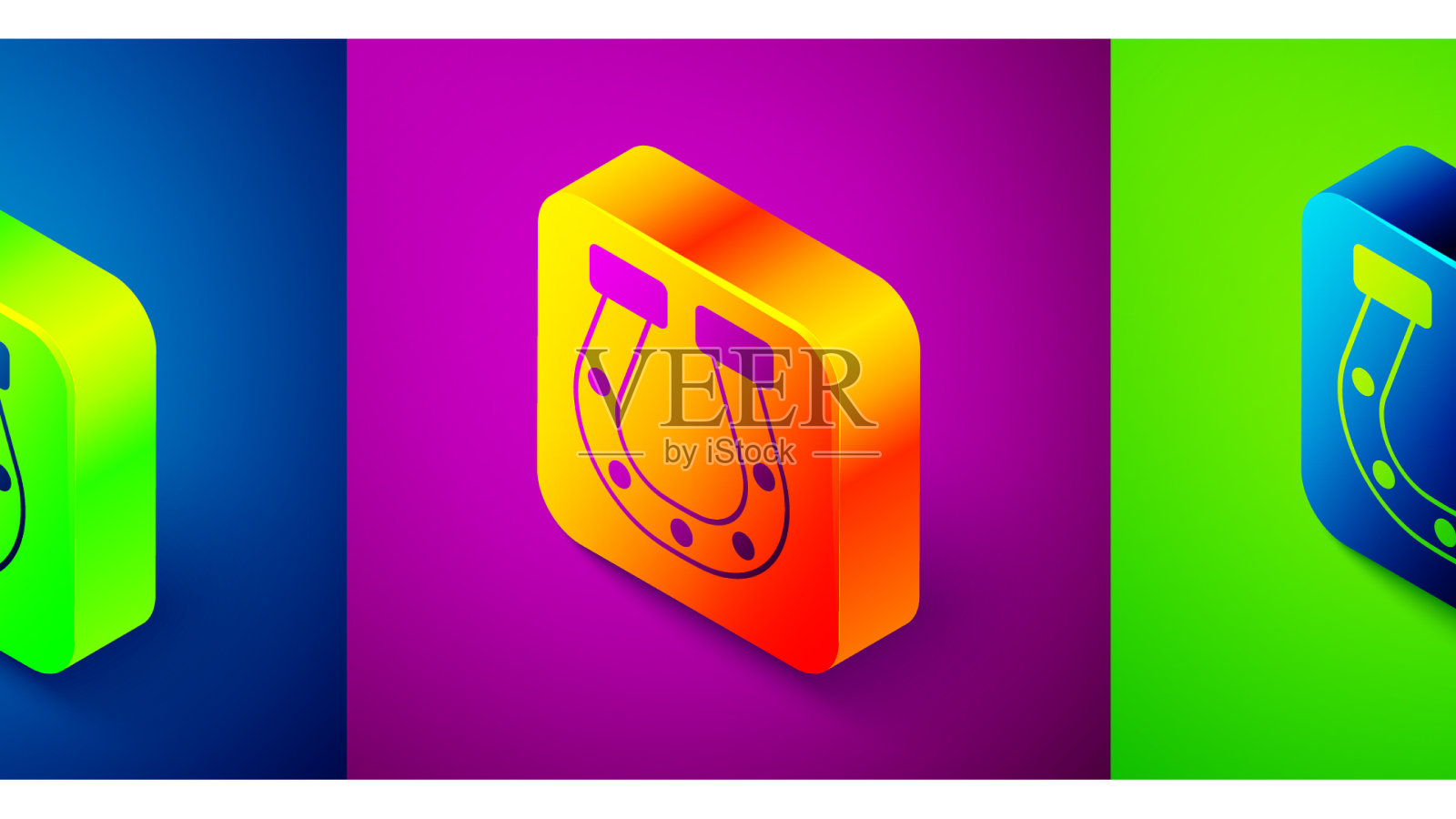 等距马蹄图标孤立于蓝紫色图标素材