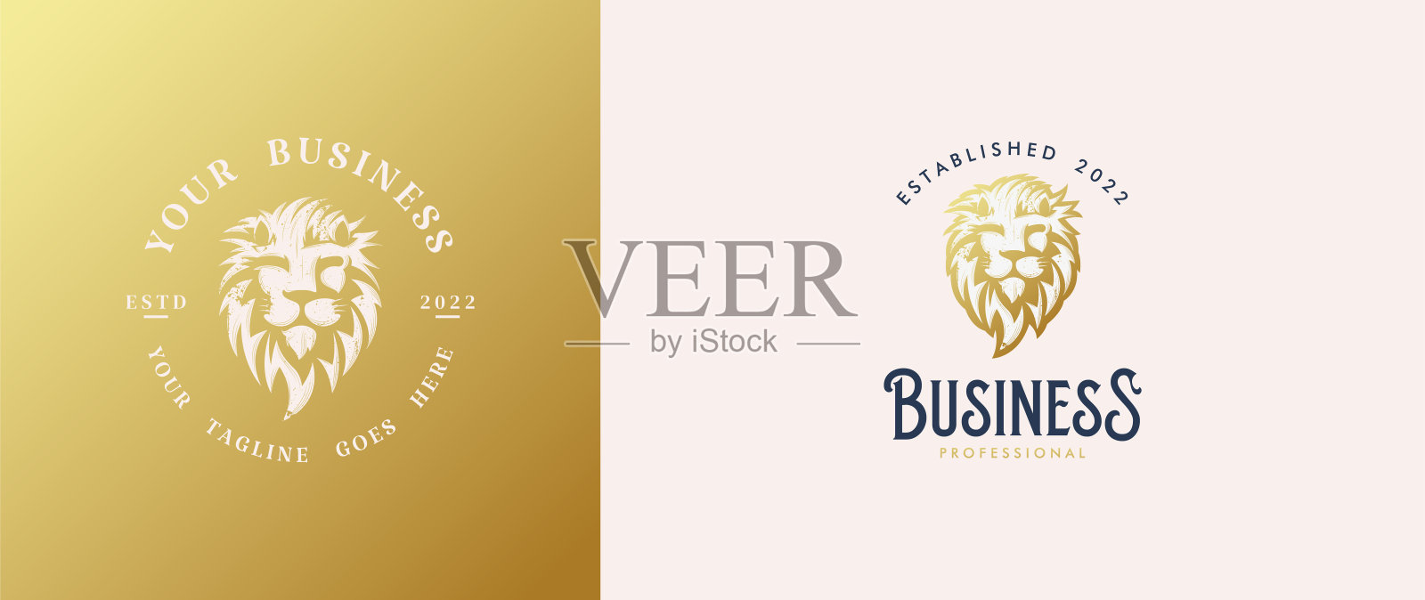 经典狮子头标志在豪华金色插画图片素材