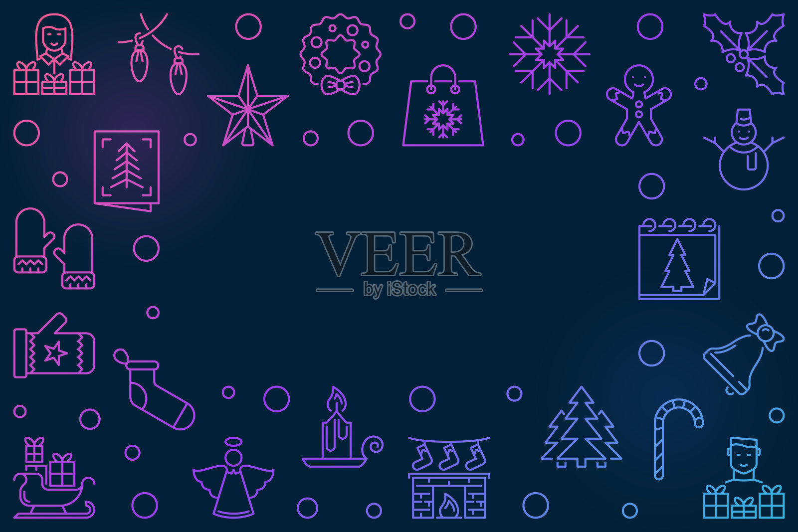 矢量圣诞节或圣诞节彩色轮廓插图插画图片素材