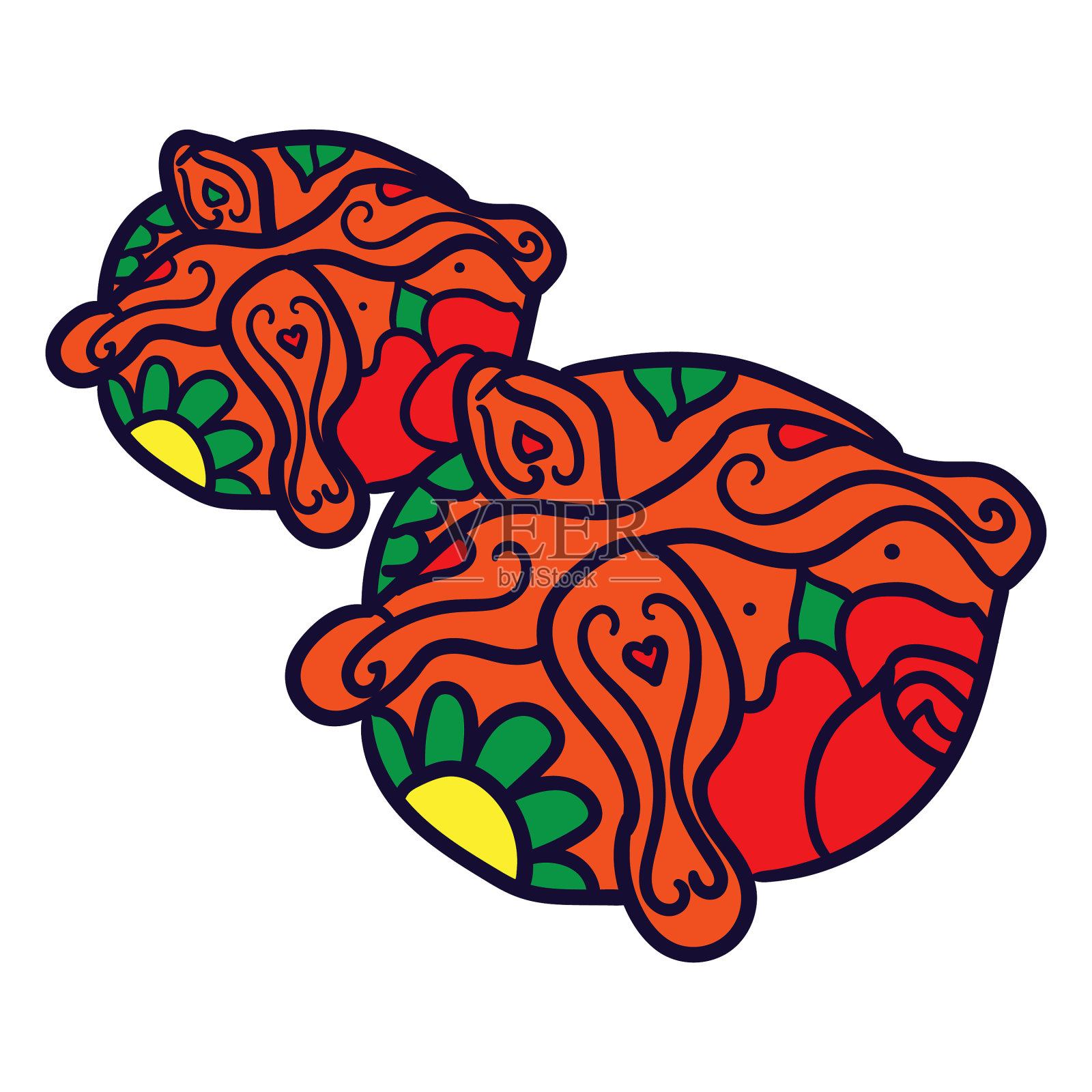 手工绘制的红色圆花设计元素图片