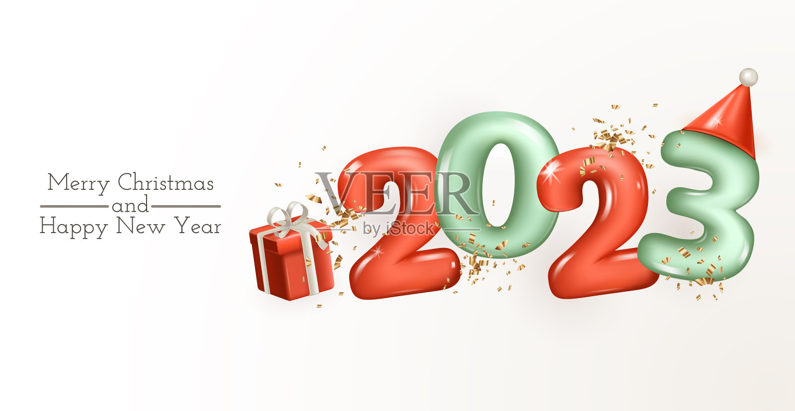 圣诞快乐,新年快乐。现实的3d趋势元素为圣诞节设计孤立在光背景。节日横幅,网络海报,贺卡。矢量图插画图片素材