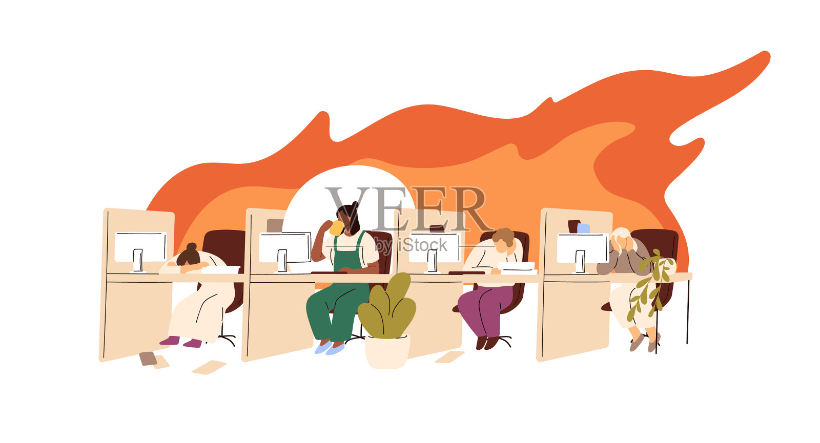 员工倦怠概念办公室工作者工作设计元素图片