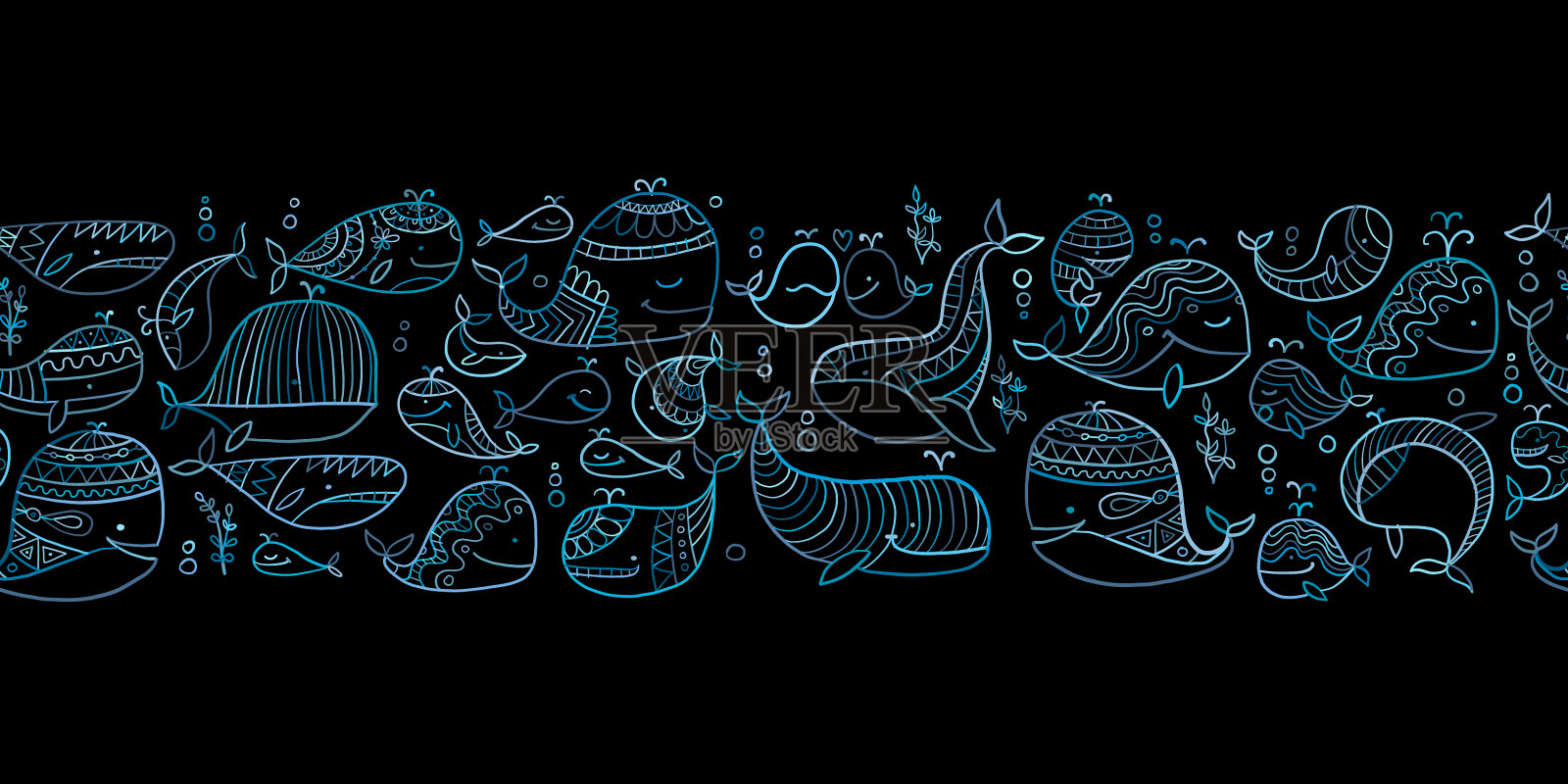 野鲸童稚风格无缝图案为插画图片素材