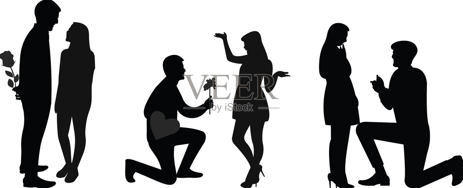 潮流惊喜情侣角色剪影插画图片素材