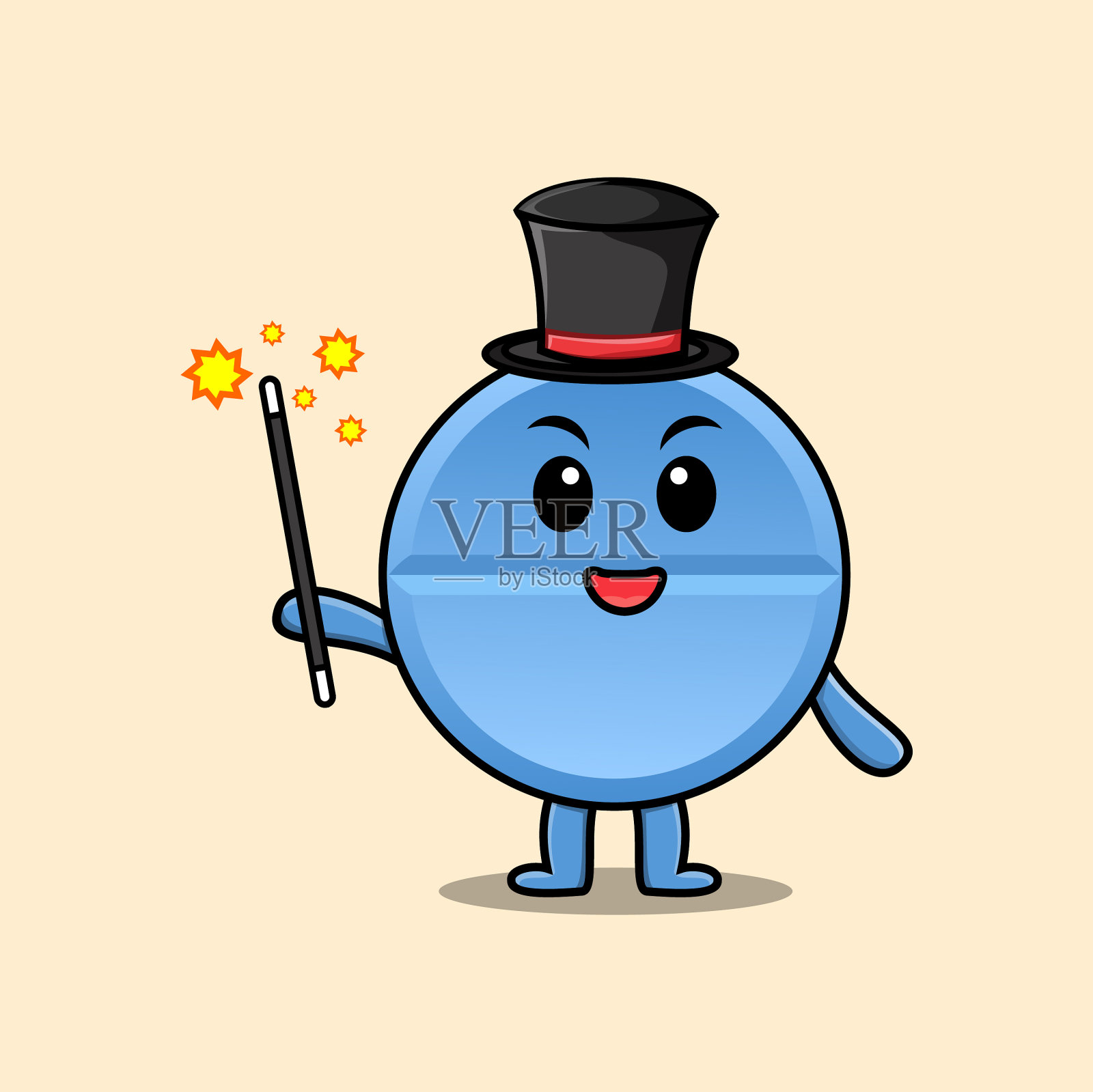 华丽聪明可爱的卡通魔术师药丸药插画图片素材