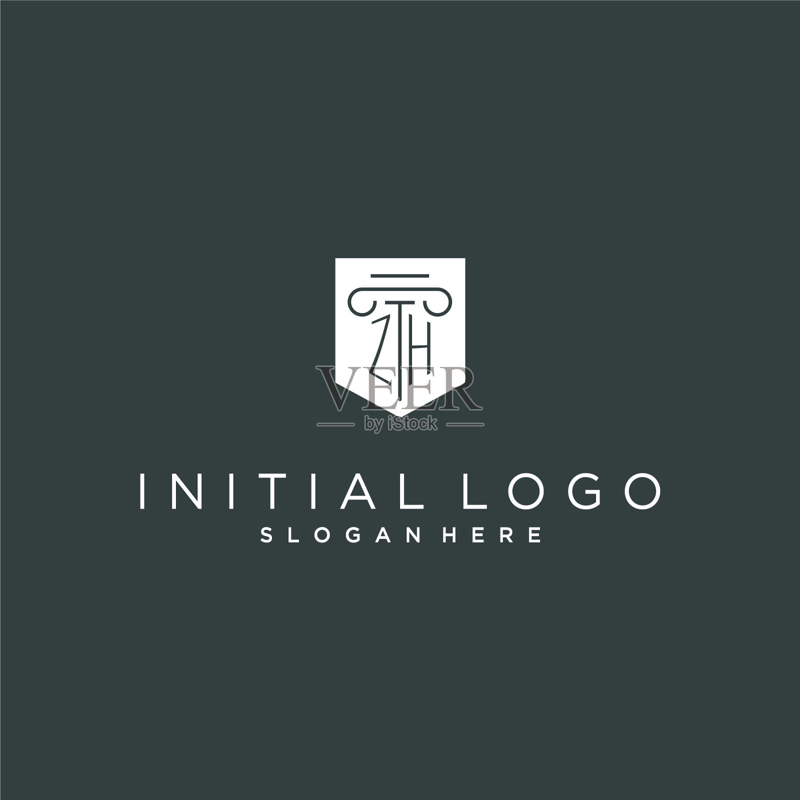 Zh字母与支柱和盾标志设计插画图片素材