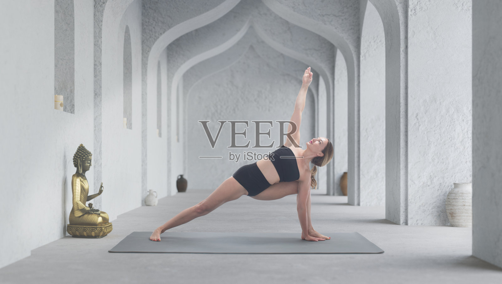 年轻的运动迷人的女人练习瑜伽。照片摄影图片