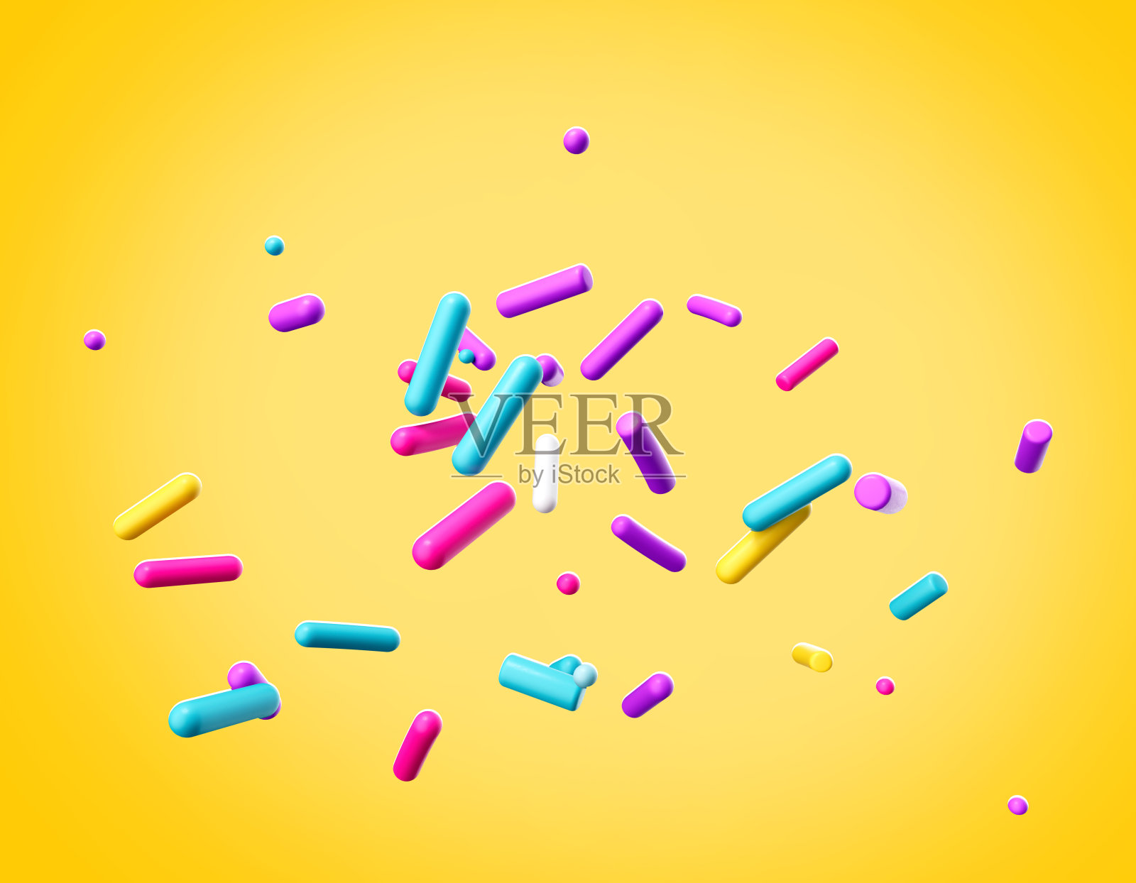 糖撒。装饰洒在橙色背景3d插图照片摄影图片