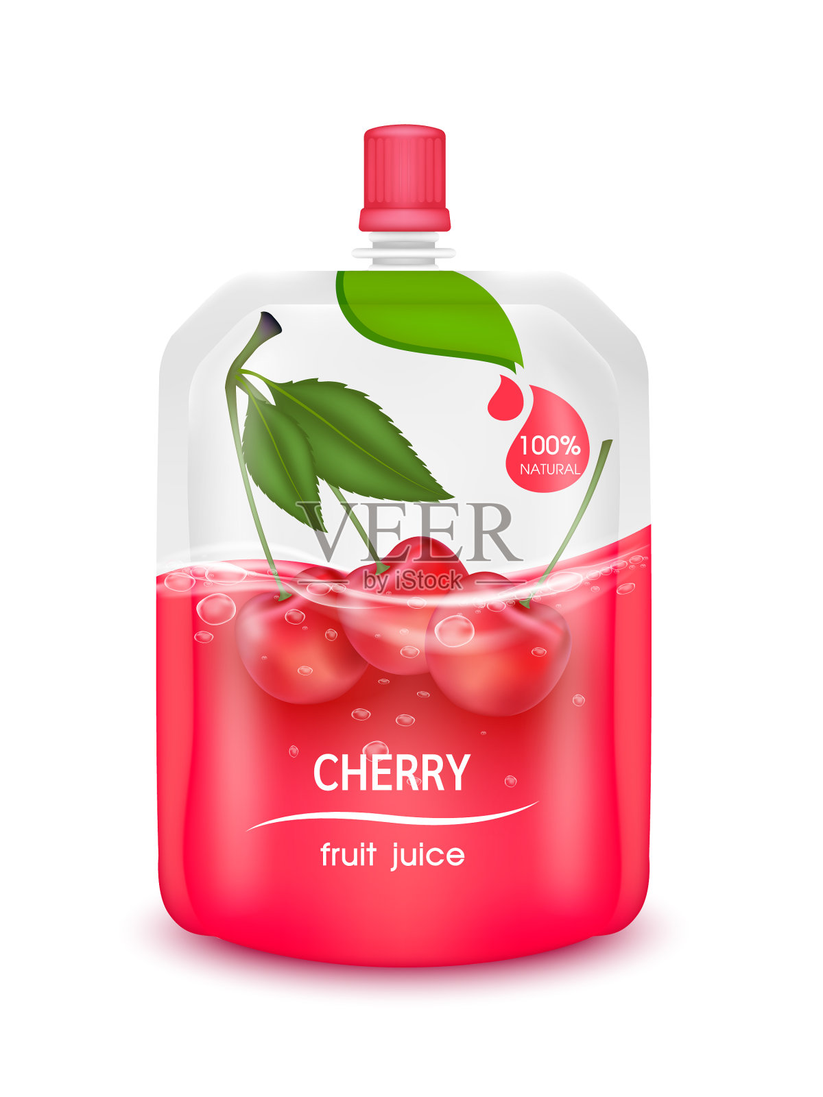 樱桃汁果冻饮料在铝箔袋插画图片素材