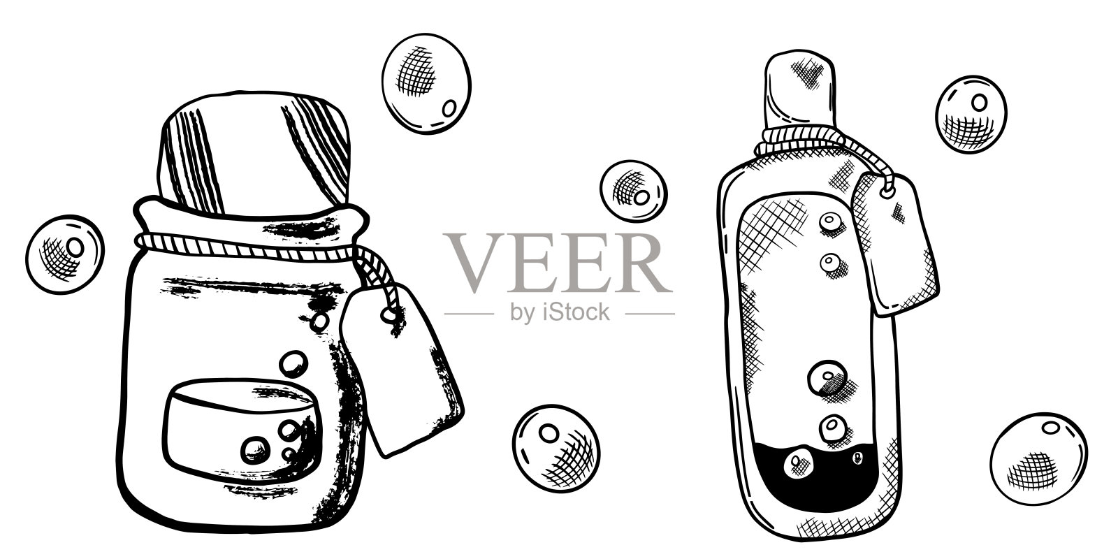 万圣节,瓶子里装药水。万圣节手绘线条艺术插图插画图片素材