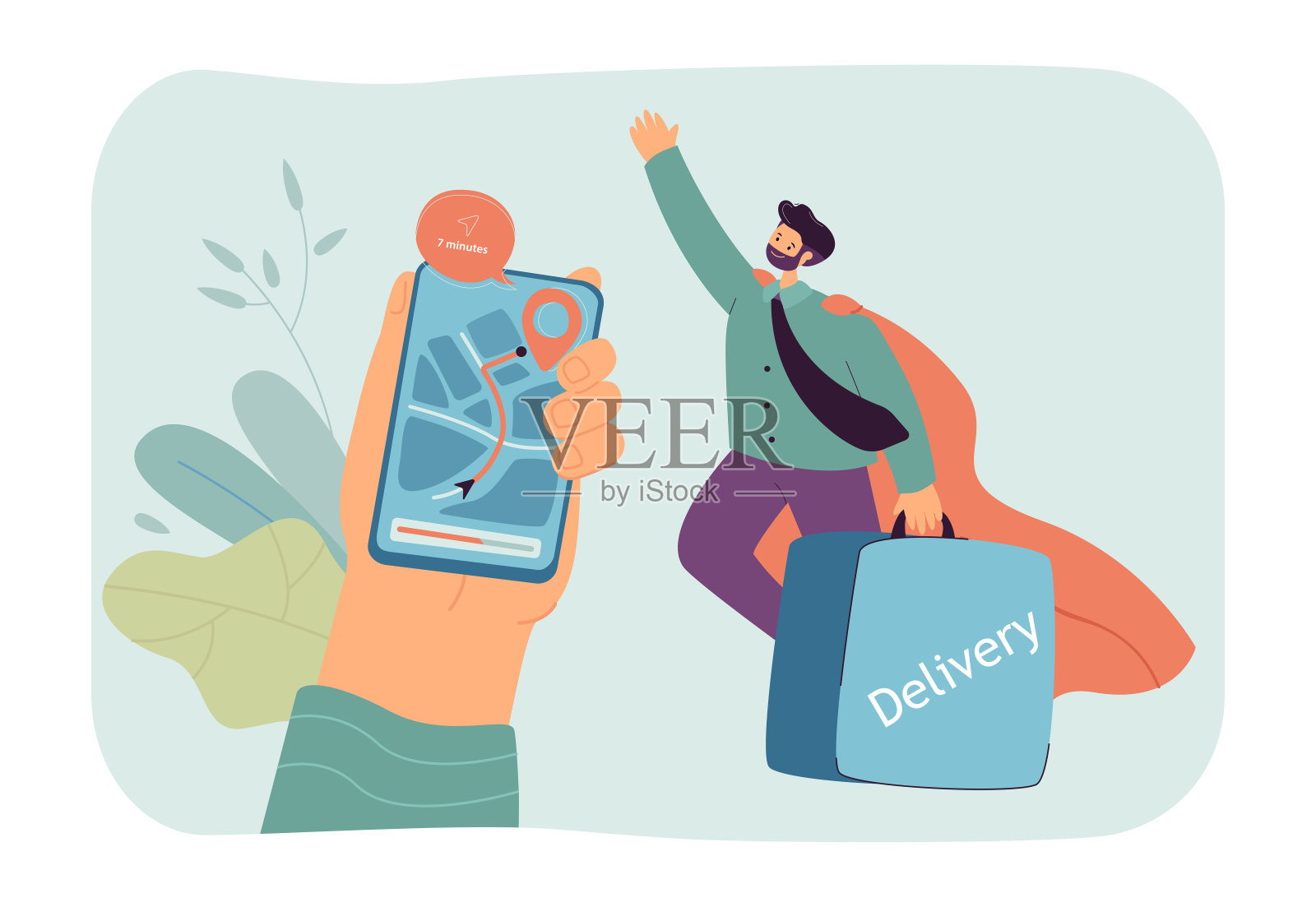 穿着超级英雄长袍的快递员正在送货插画图片素材