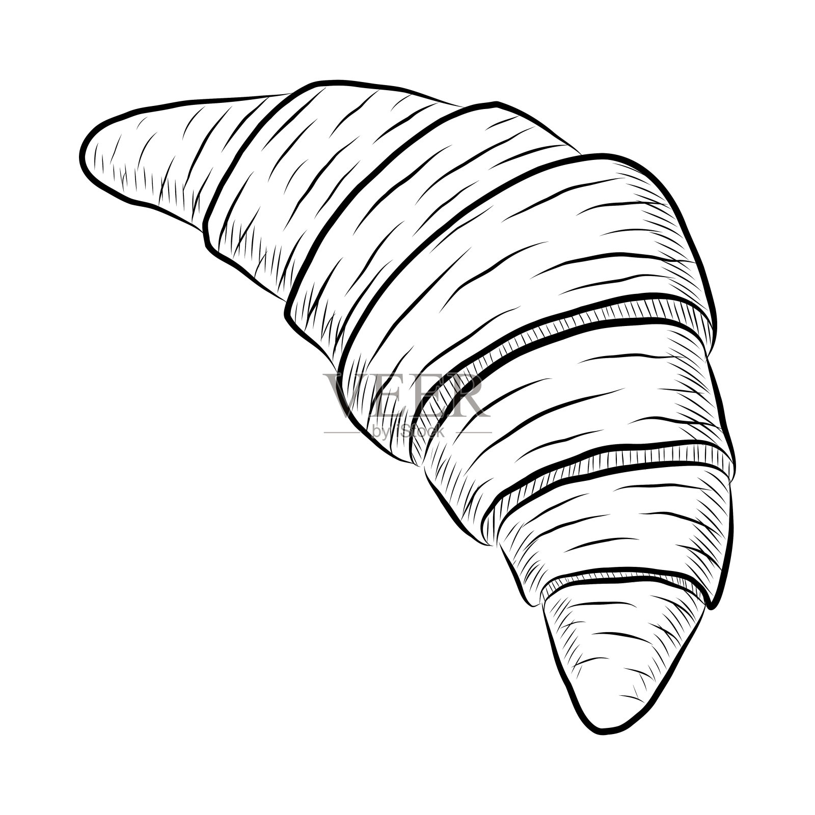 白色背景上孤立的牛角面包的黑色矢量插图插画图片素材