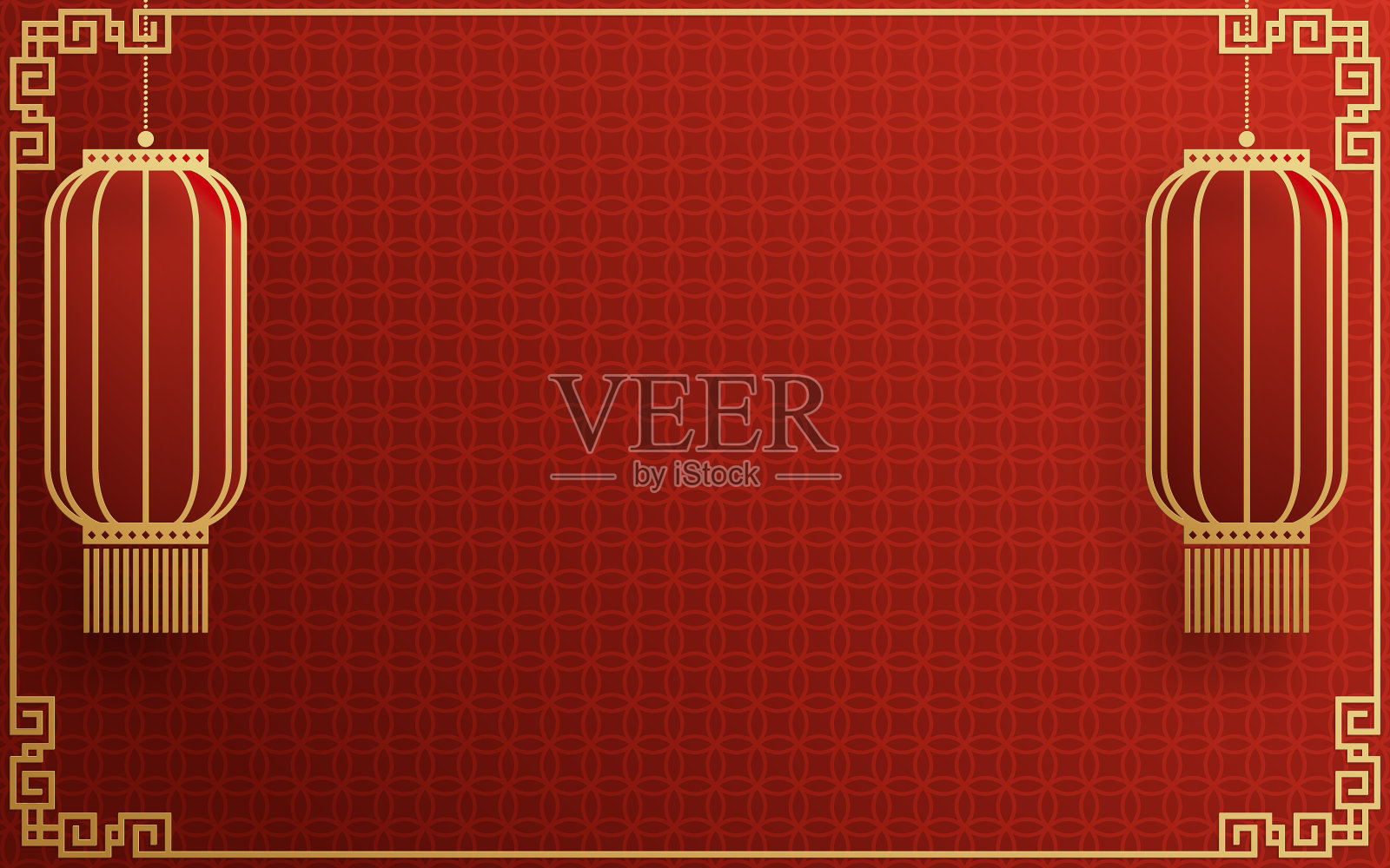 中文画框底色红色与金色配合插画图片素材