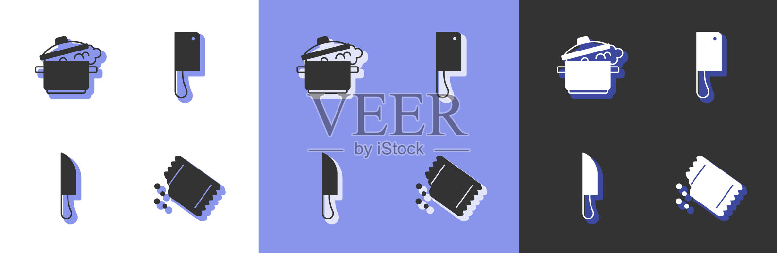 套包辣椒煮锅刀和肉图标素材