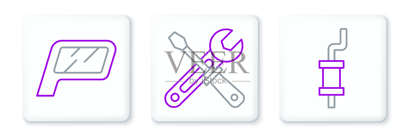 设置线车消声器镜和螺丝刀图标素材