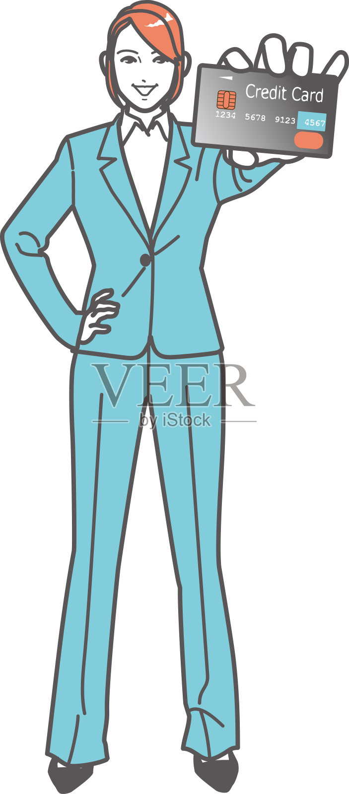 女人出示信用卡,全长插画图片素材