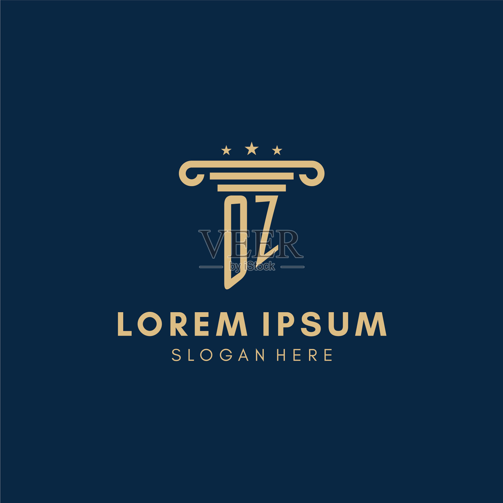 Oz字母首字母标志与柱子和星星插画图片素材