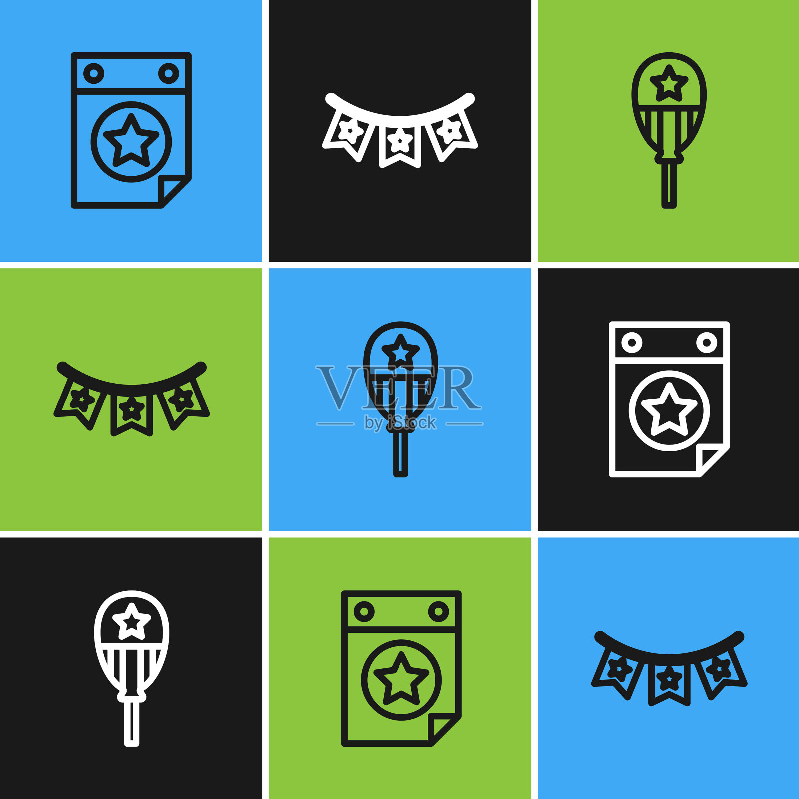 设置线日历日期7月4日气球和图标素材