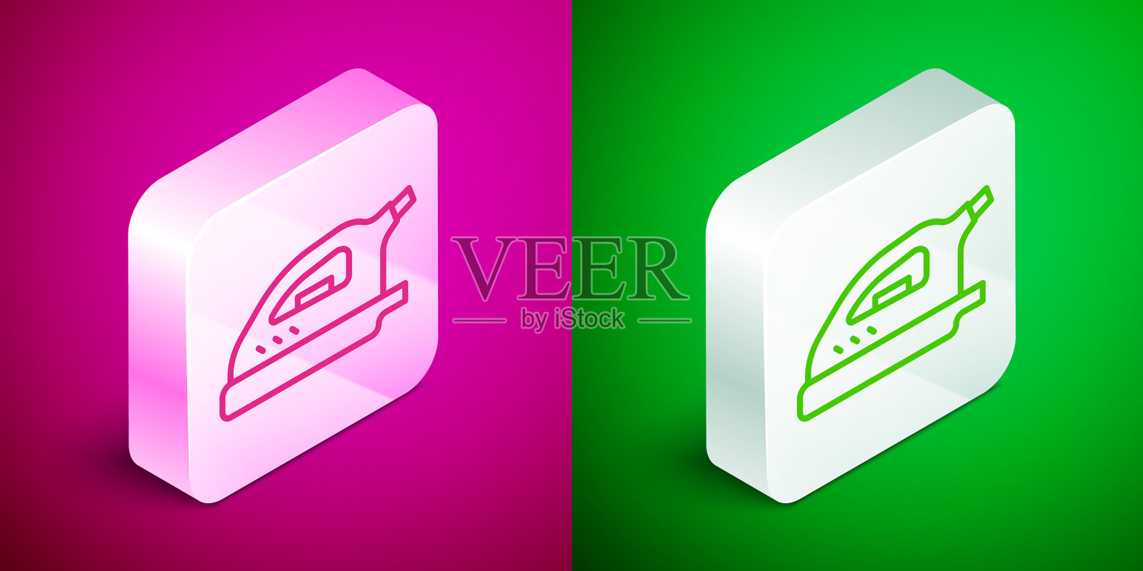 电烙铁等距线图标孤立在粉红色上图标素材