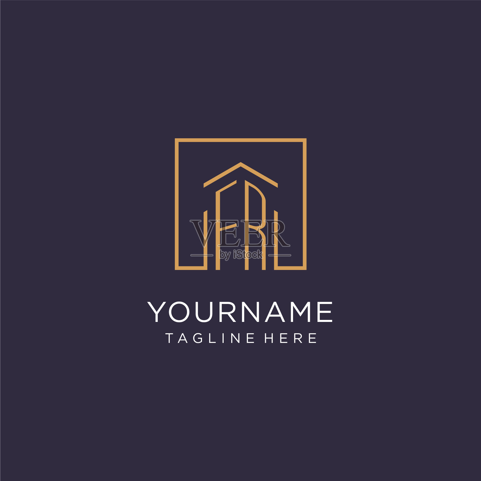 Fr初始方形标志设计现代而奢华插画图片素材