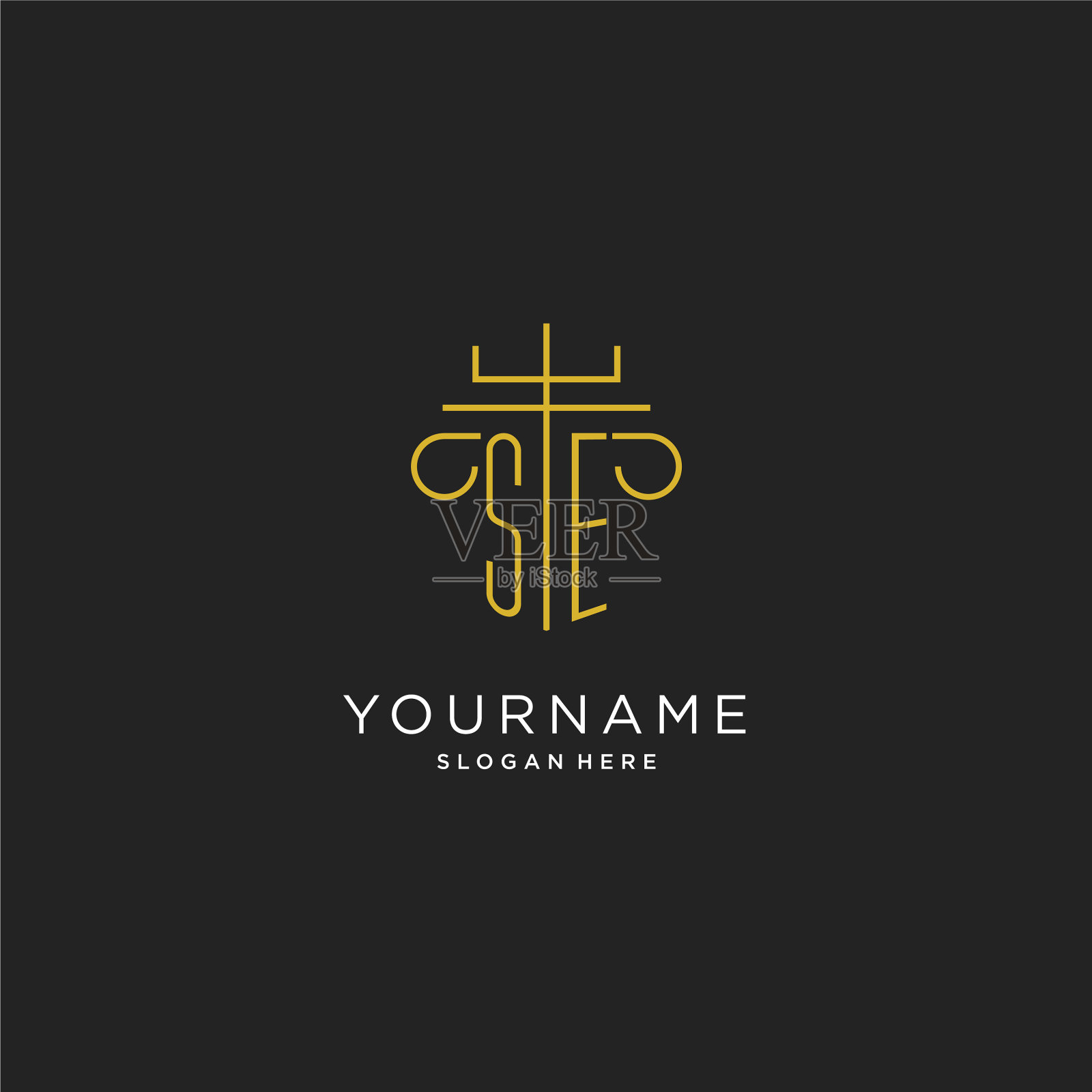 Se首字母与单线柱标志风格豪华插画图片素材