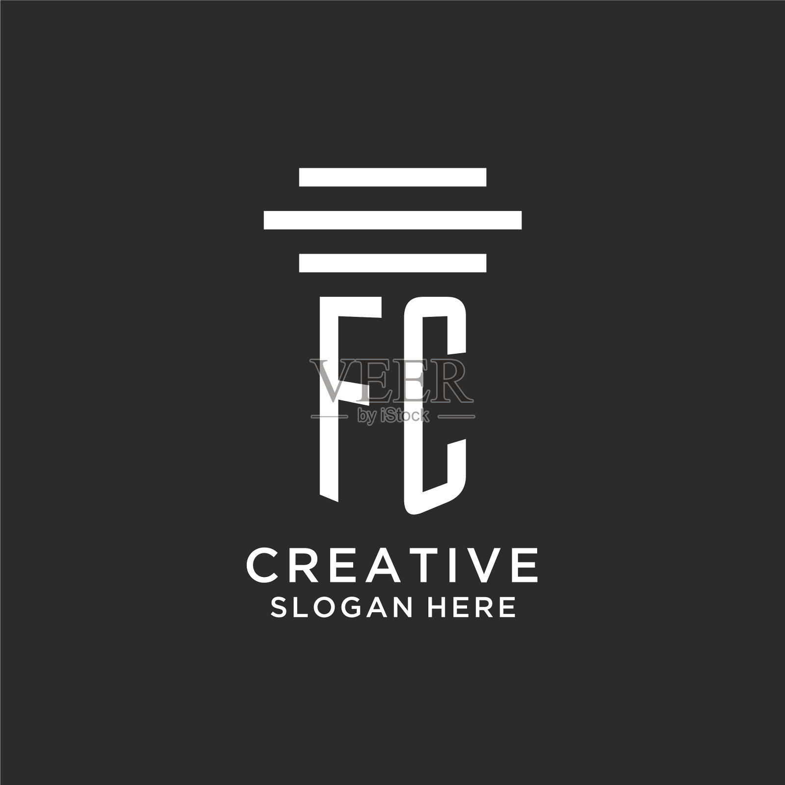 Fc首字母与简单的支柱标志设计插画图片素材