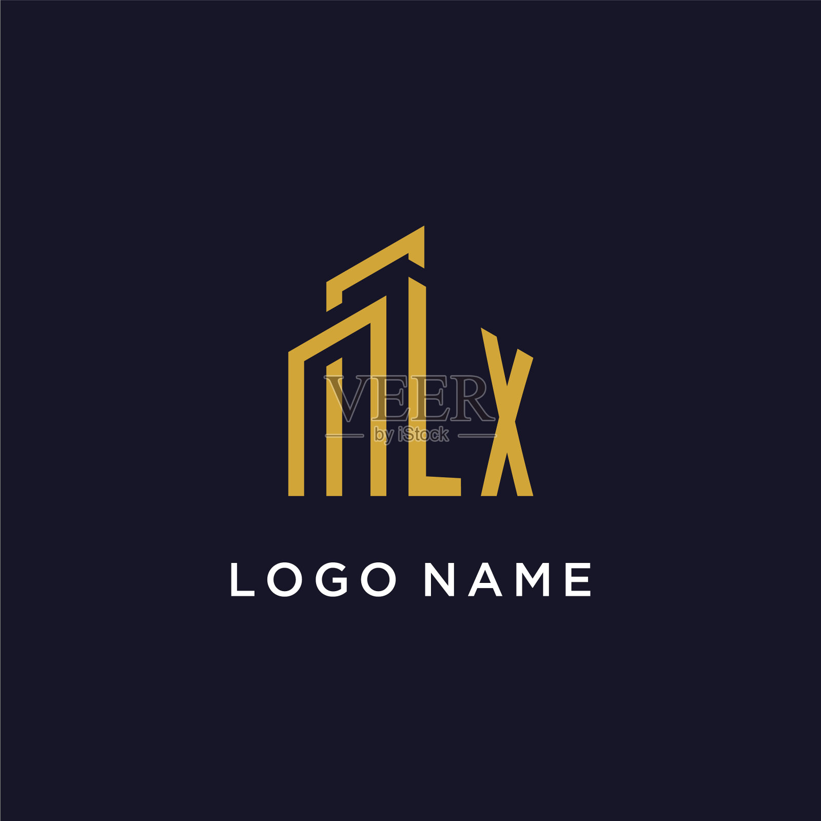 Lx初始字母与建筑标志设计插画图片素材