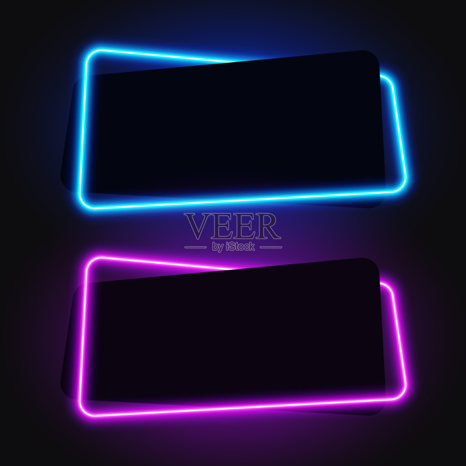 霓虹灯几何横幅,发光的框架,矢量插图。插画图片素材