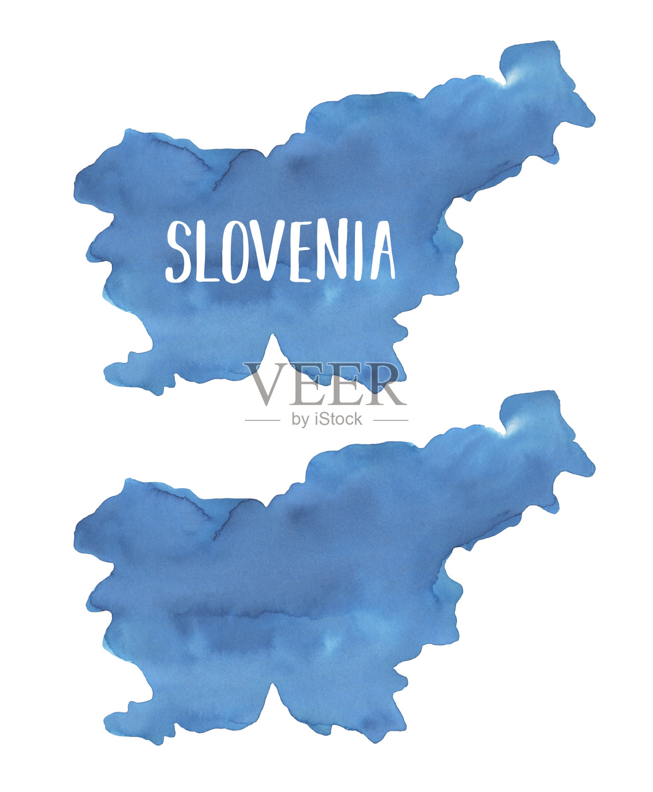 水彩画斯洛文尼亚地图的两种变化:空白的一个和文字字母样例。插画图片素材