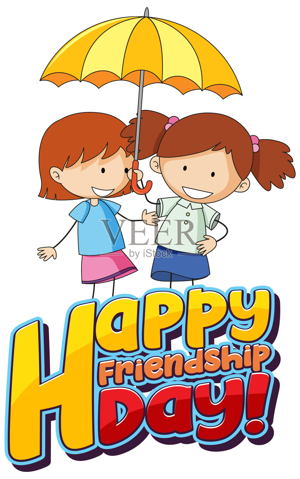 友谊日快乐与两个女孩涂鸦人物设计元素图片