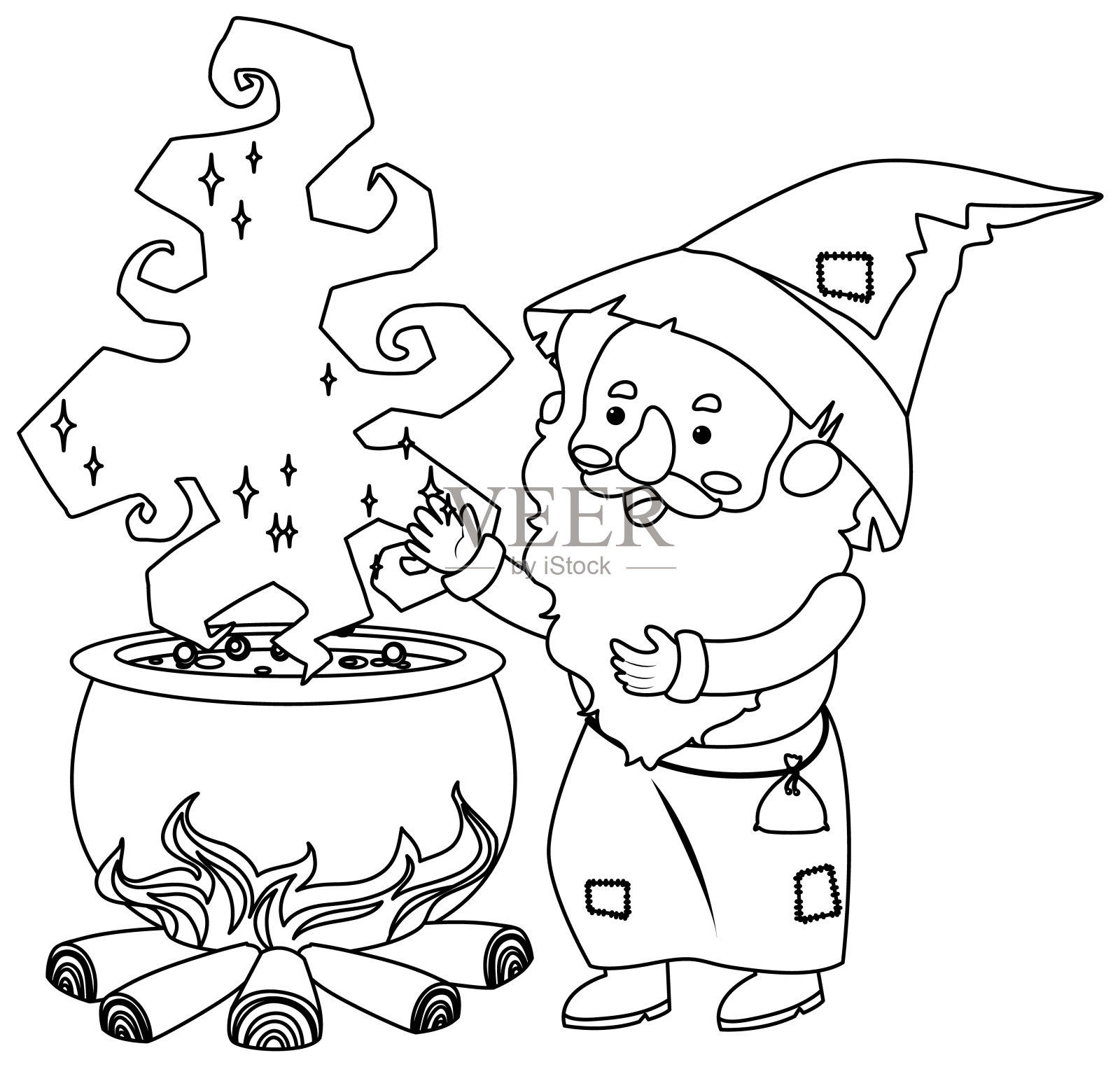 巫师涂鸦轮廓着色插画图片素材