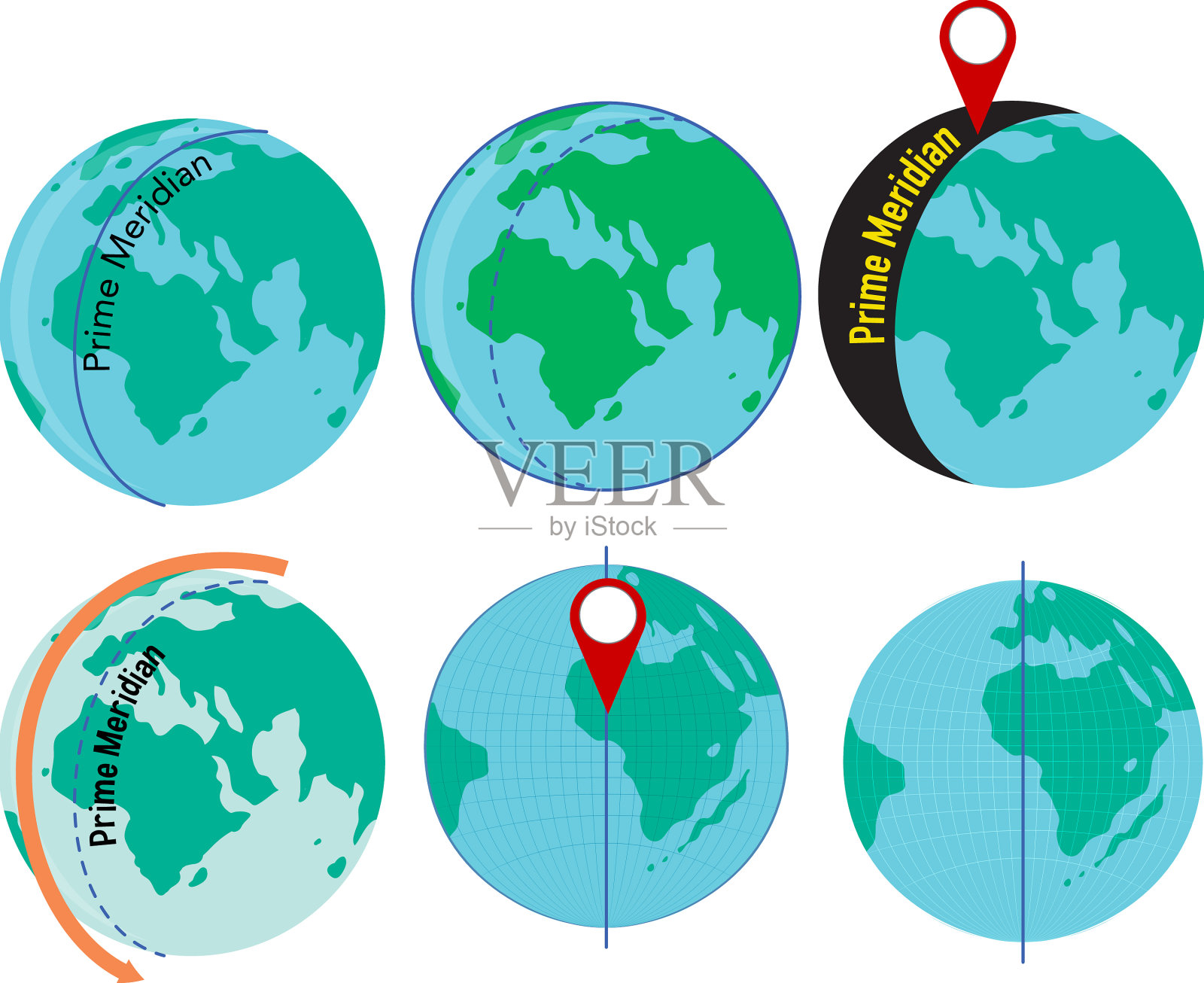 一组孤立的地球行星图标素材