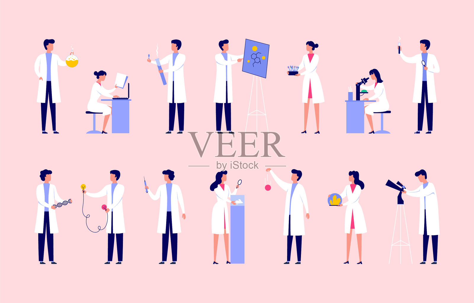 科学家们在实验室里研究男女插画图片素材