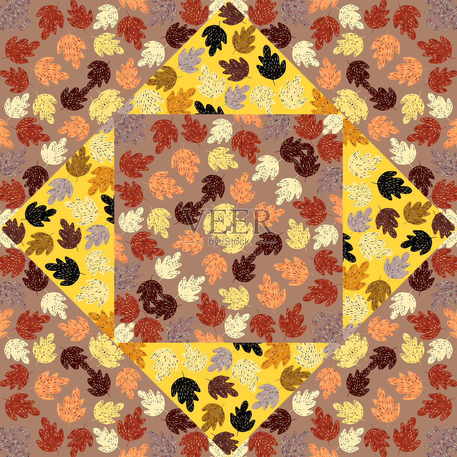 创意橡木马赛克无缝图案。枫叶背景砖。植物墙纸。插画图片素材