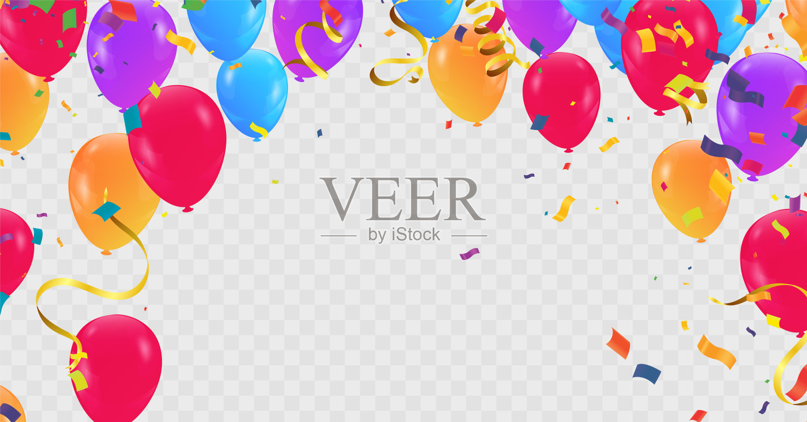 盛大的开幕卡设计气球各种颜色和彩带五彩纸屑,彩色周年插图插画图片素材