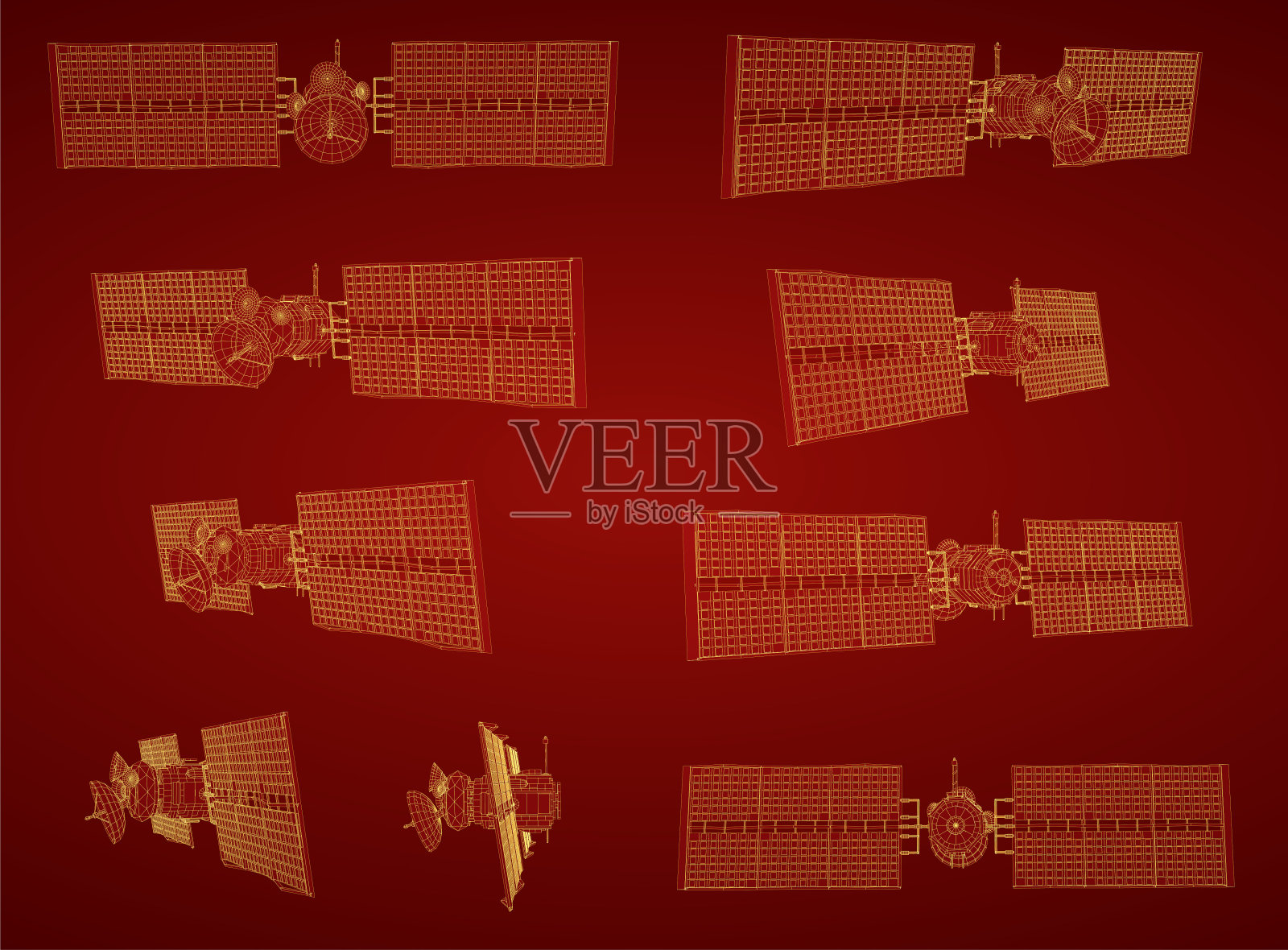 向量集。近地轨道通信卫星。未来的空间技术。插画图片素材