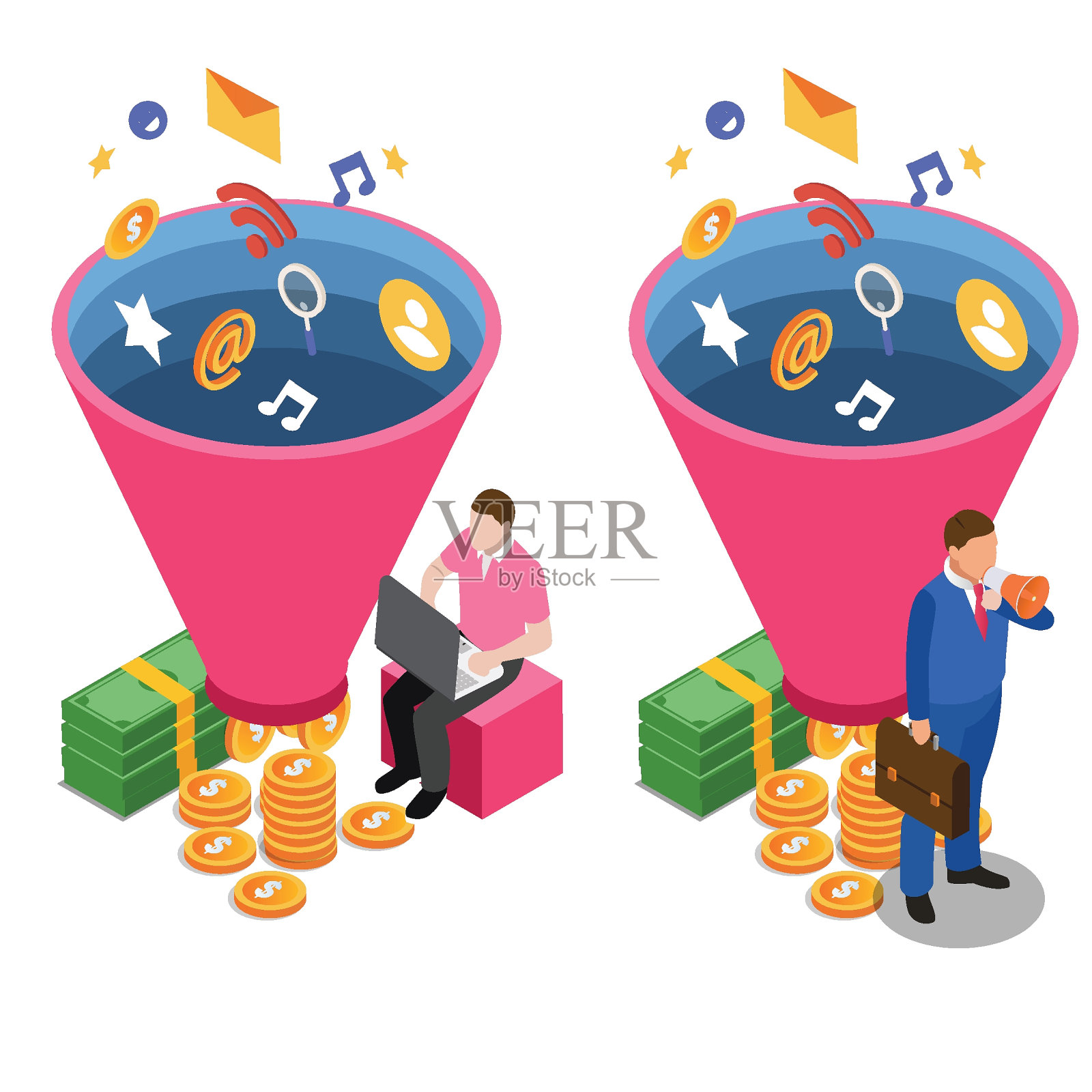 从社交媒体等距3d中获利插画图片素材