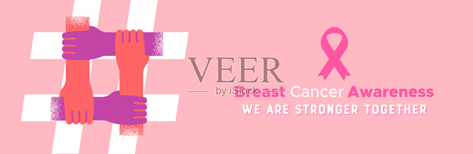 乳腺癌粉色女性手标签横幅插画图片素材