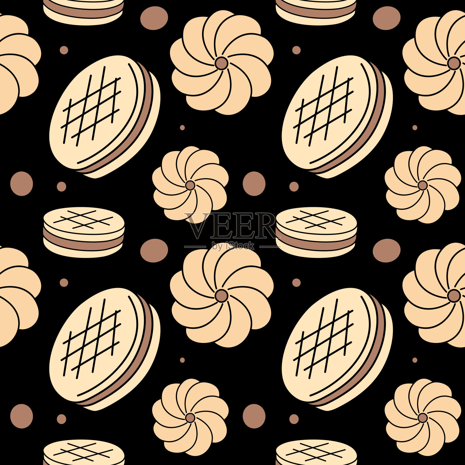 曲奇设置无缝彩色背景。姜饼-矢量插图在平面风格插画图片素材