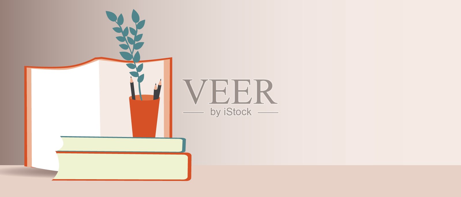 书桌的书和铅笔作为工作场所的研究,平面矢量插图或复制空间的设计模板插画图片素材