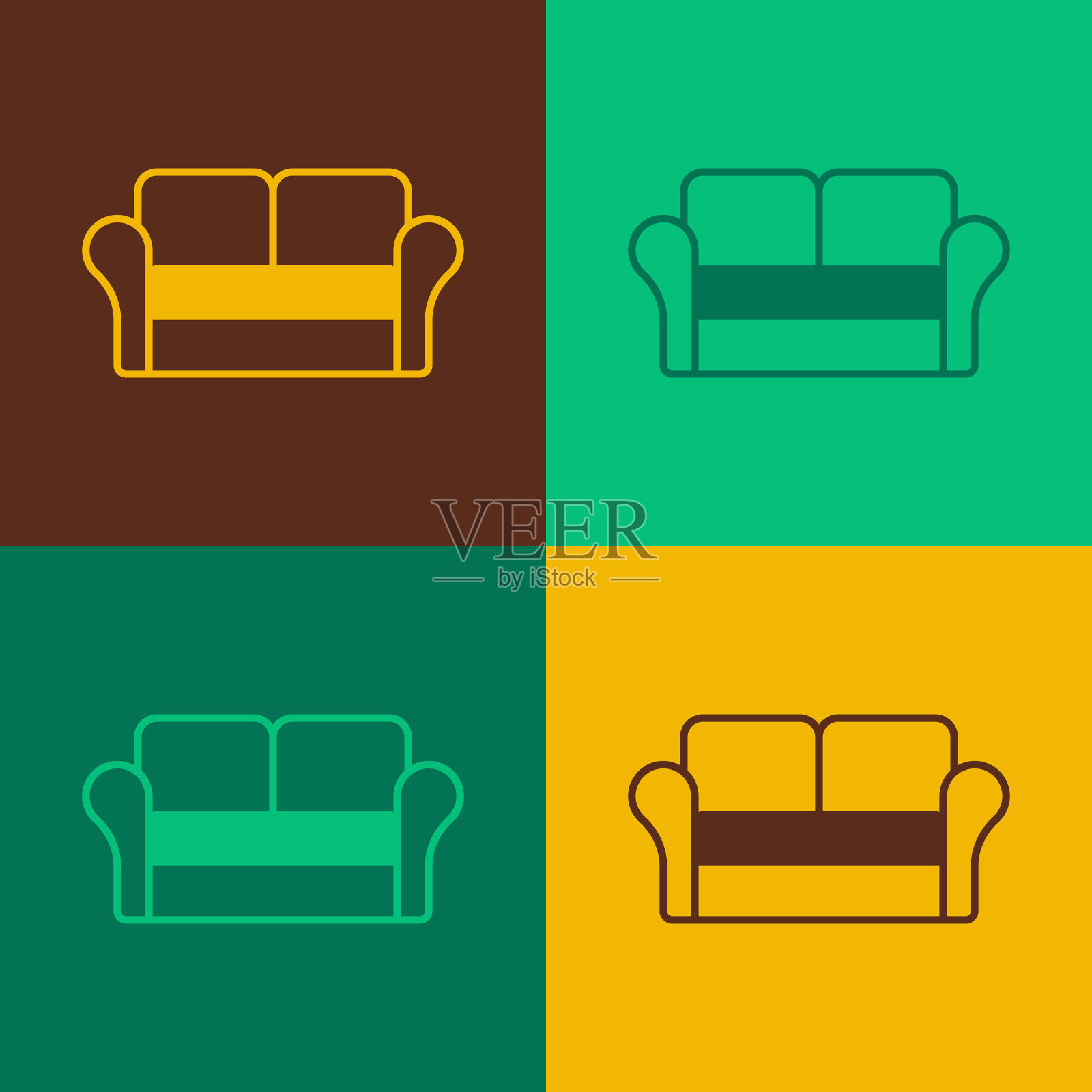 波普艺术沙发图标孤立的颜色背景插画图片素材